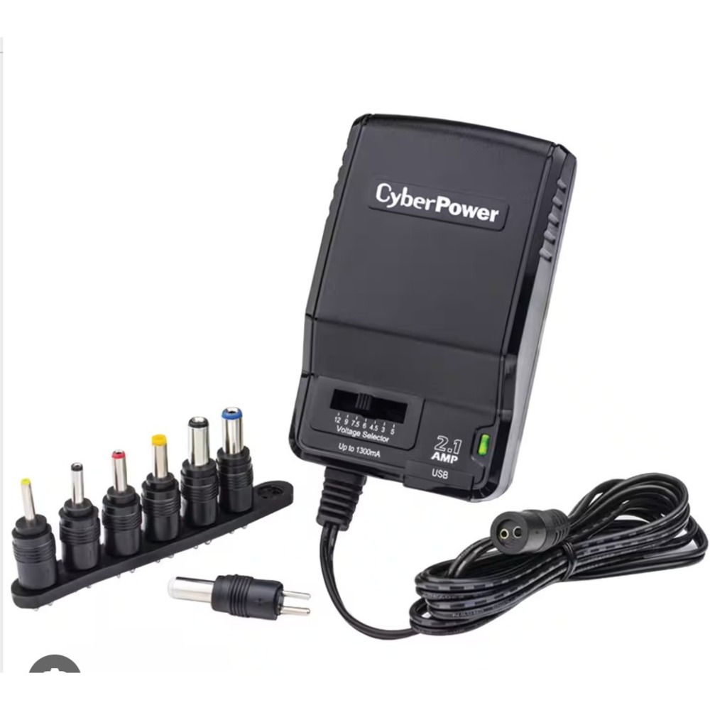 CyberPower Universal Power Adapter 7 Tips 2.1A USB-A Port 5ft Cord Black NEW